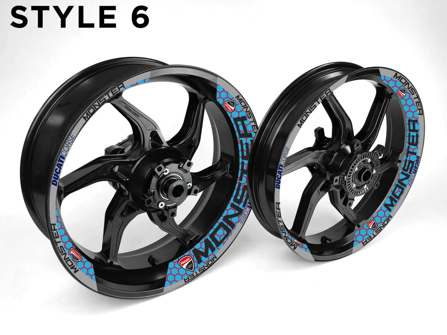 Ducati Monster Motorcycle Half Wheels Rim Wrap Decal Sticker Kit - Speed Army